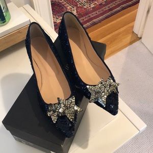 NWT - J. Crew Navy Sequin Flats with Silver Star